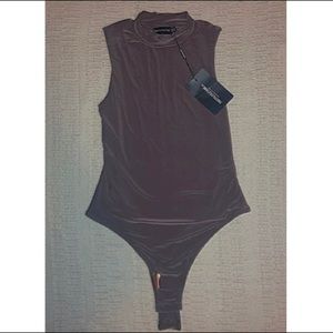 Pretty little thing: mocha slinky sleeveless bodysuit